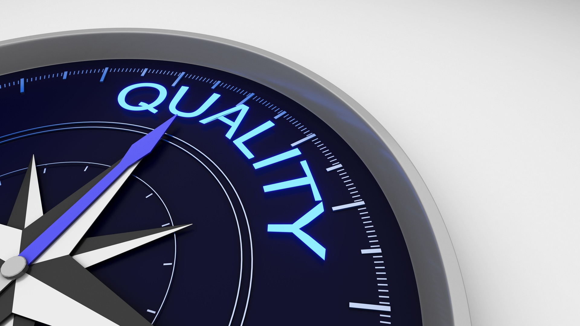 Compass points the direction of business strategy in checking the quality of products and services. ,3D rendering.