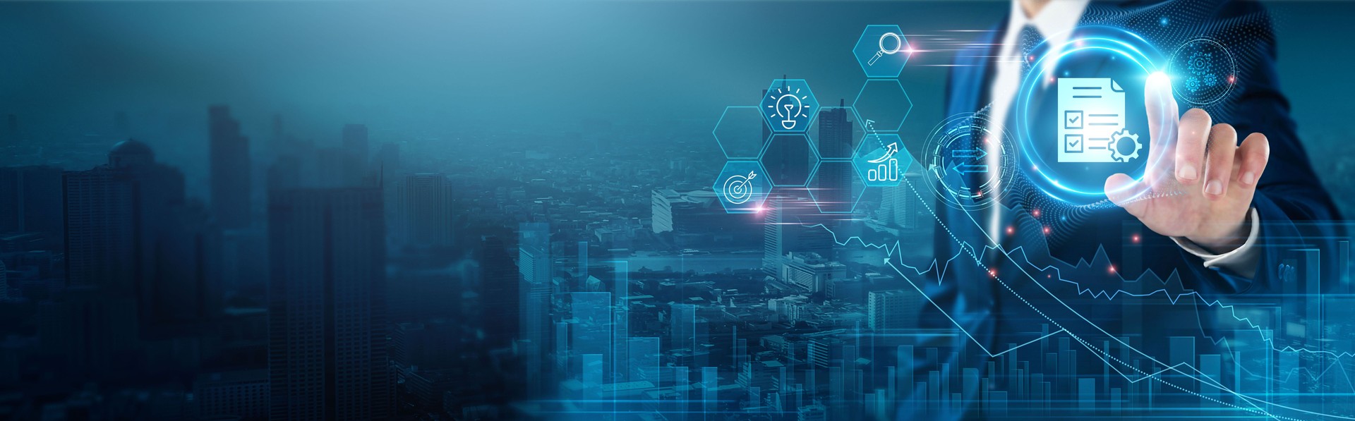 Project Management: Planning, collaboration, resource allocation, risk management, timeline tracking, stakeholder communication, businessman touch project management network, efficiency.